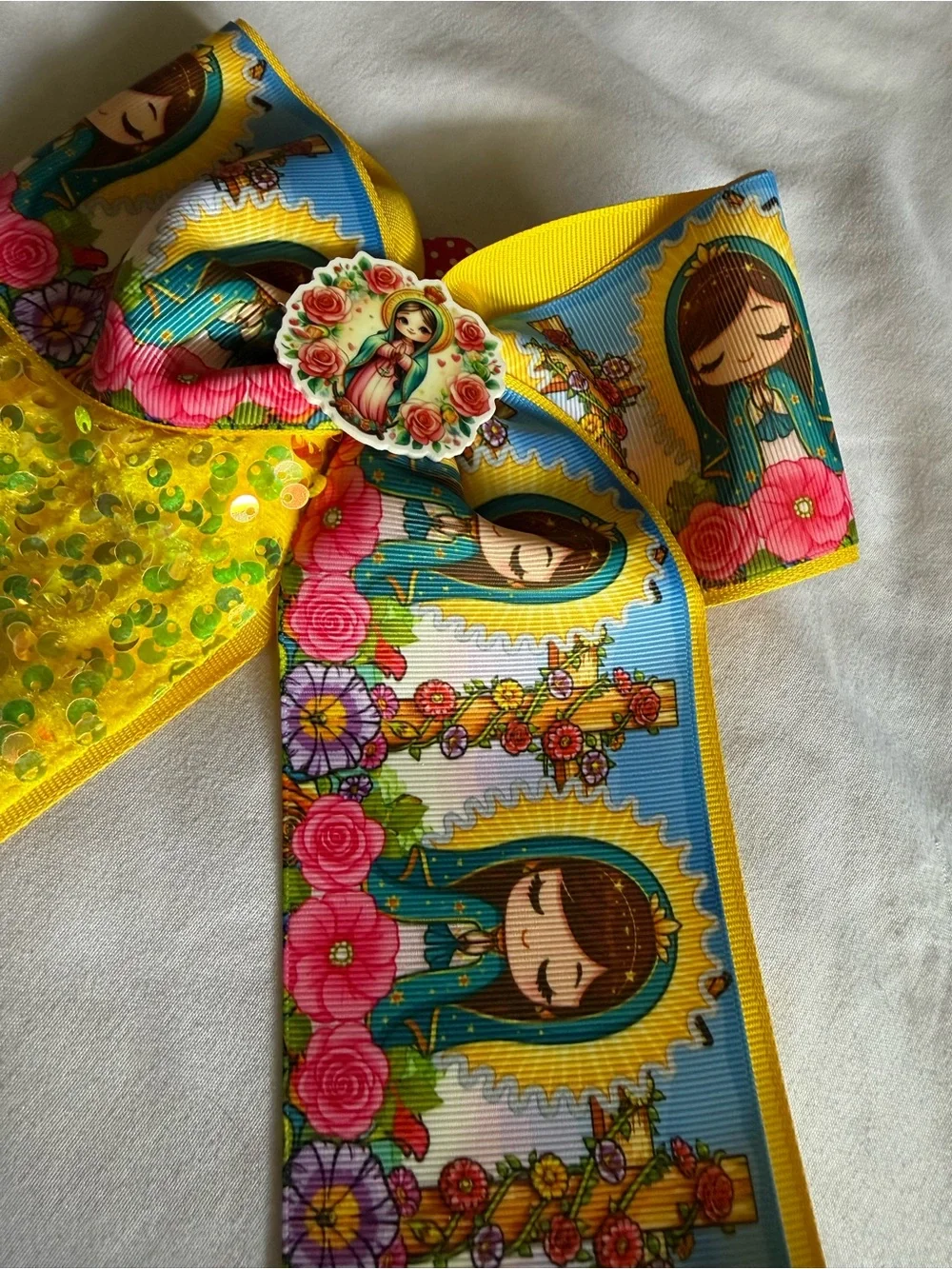 Kids Yellow Floral Virgin Mary Bow Hair Clip